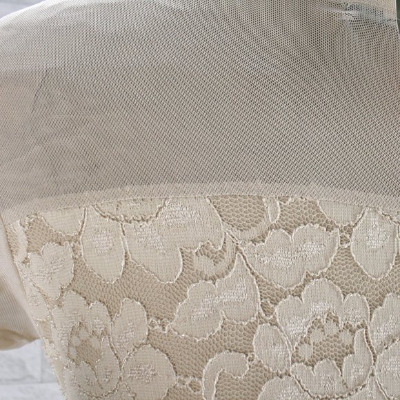 LOVE CHELSEY Dress Lace Bodycon Floral Summer Stretch Midi Neutral Tan Medium - Picture 6 of 14